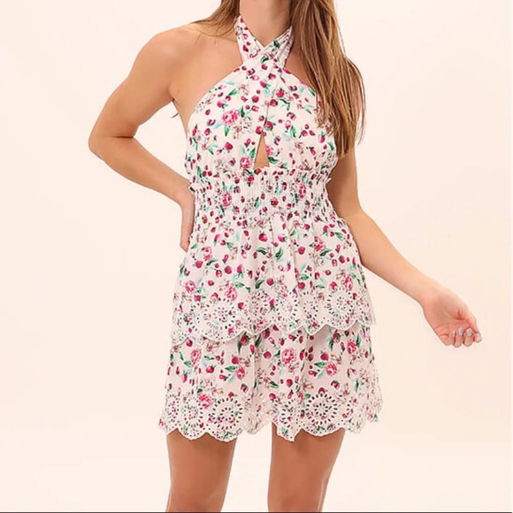 NWT BB Dakota Halter Mini Strawberry Bliss Dress size M - Picture 1 of 10